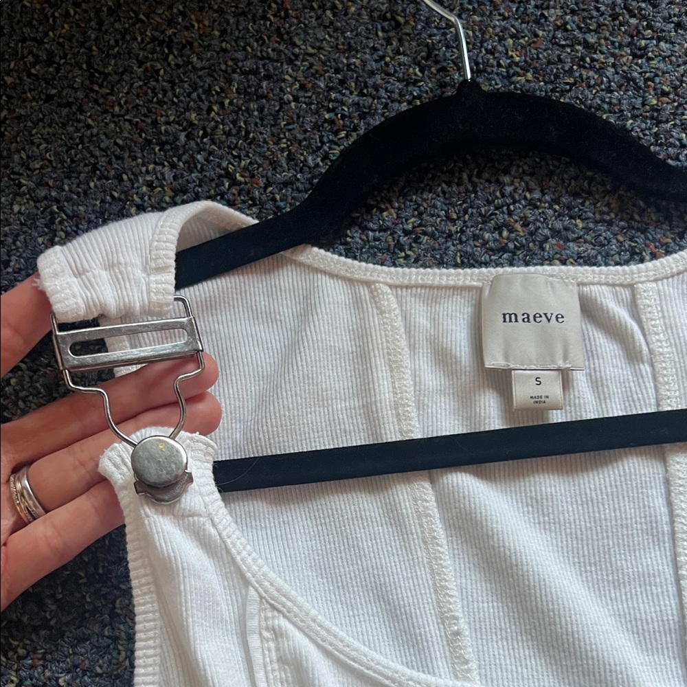 Maeve White Tank with Light Blue Striped Peplum - Picture 2 of 4